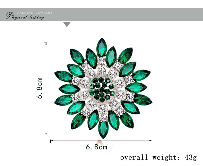 Rhinestone Sunflower Brooch for Women Sparkling Cubic Zirconia Flower Brooch Pin Elegant Large Crystal Floral Lapel Pin Dainty Clothing Hat Bag Accessories Christmas Wedding Bridal Birthday Jewelry - color: Green