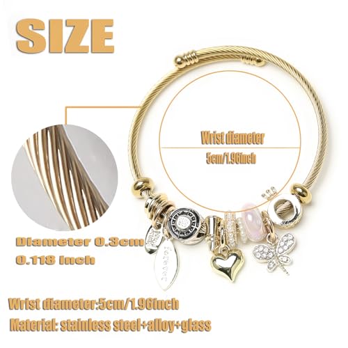 DS Charm Bracelets for girls,exquisite cute cartoon gold friendship bracelets Stainless Steel Bangle with birthday Gift box, Adjustable girls jewelry Suitable for holiday gifts - style: Gold-butterfly 3