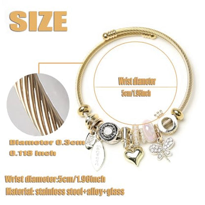 DS Charm Bracelets for girls,exquisite cute cartoon gold friendship bracelets Stainless Steel Bangle with birthday Gift box, Adjustable girls jewelry Suitable for holiday gifts - style: Gold-butterfly 3