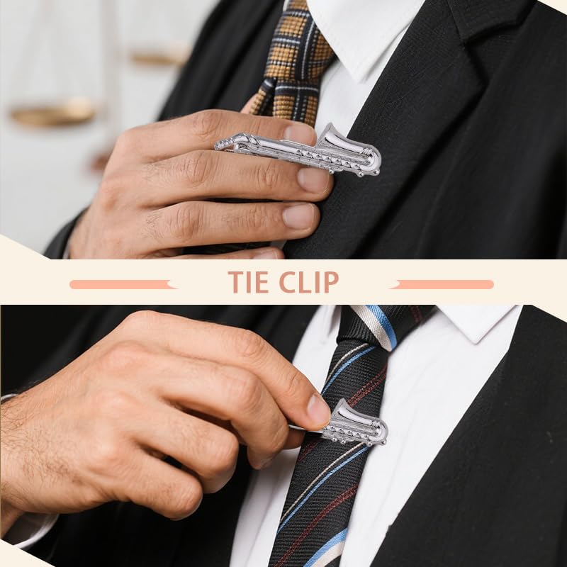 Mens Tie Clips for Husband Dad Boyfriend Birthday Christmas Gifts for Men Novetly Tie Clip for Skinny Ties Bar Clip - style: saxophone