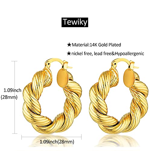 Chunky Gold Hoop Earrings for Women 14k Gold Plated Thick Triple Earrings | Hypoallergenic Trendy Chunky Gold Hoops Earrings,Dainty Jewelry Gifts for Women - style: twisted hoop earrings 1