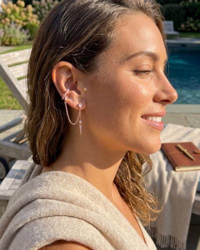 Gold Earrings for Women Trendy 14K Gold Plated Dangle Earrings Small Hoop Huggie Drop Stud Earrings Cubic Zirconia Simple Minimalist Dainty Chain Tassel Hypoallergenic Earrings - color: Ear Cuff & Rose Gold