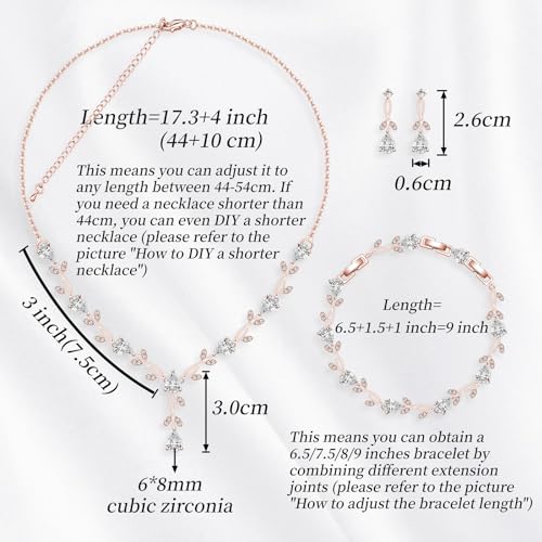 GZWHD Wedding Jewelry Sets for Bride Bridesmaid Women Cubic Zirconia Necklace Earrings Bracelet Set Gift for Mother Friend Wife Daughter Sister Party Prom Jewelry - color: Rose Gold-White