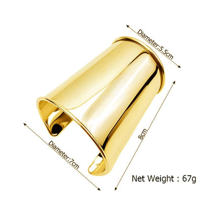 COLORFUL BLING Punk Alloy Hollow Geometric Smooth Polished Gold Hoop Open Cuff Wide Bracelet Bangle Wrist Jewelry for Women Lady - color: gold overlocking