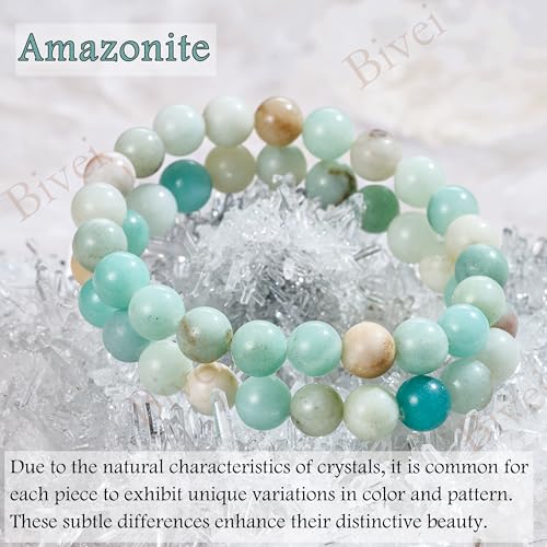 Bivei 8mm Beaded Bracelets for Women Handmade Semi Precious Natural Stone Stretch Elastic Jewelry Yoga Protection Gifts - color: Amazonite - Abundance, size: Large 8-8.27 inch