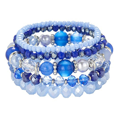 Noessla Beaded Boho Stretch Bracelet Colorful Stackable Crystal Beads Bracelets Trendy Costume Jewelry Mothers Day Gifts for Women - color: 21-Sapphire