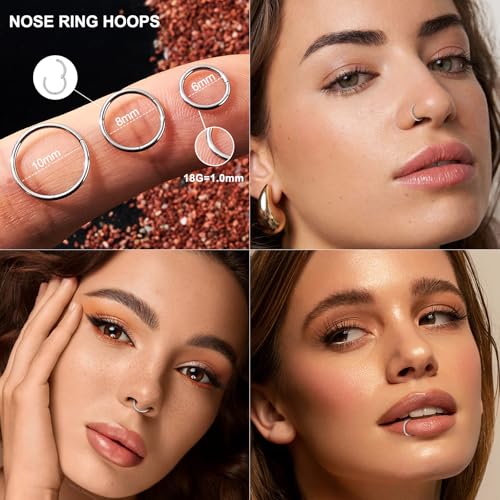 20G/18G Nose Studs Stainless Steel Nose Piercing Nose Ring Set I L S Shape Body Piercing Nose Hoop Ring for Women Men - color: C-3PC-Silver