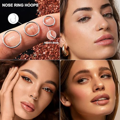 20G/18G Nose Studs Stainless Steel Nose Piercing Nose Ring Set I L S Shape Body Piercing Nose Hoop Ring for Women Men - color: C-3PC-Silver