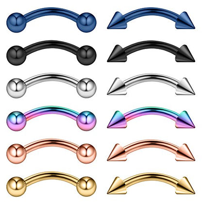 Ruifan 12PCS 14G Surgical Steel Eyebrow Ear Navel Belly Lip Ring Body Piercing Jewelry - style: 8mm w Balls & Spikes