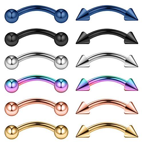 Ruifan 12PCS 14G Surgical Steel Eyebrow Ear Navel Belly Lip Ring Body Piercing Jewelry - style: 8mm w Balls & Spikes