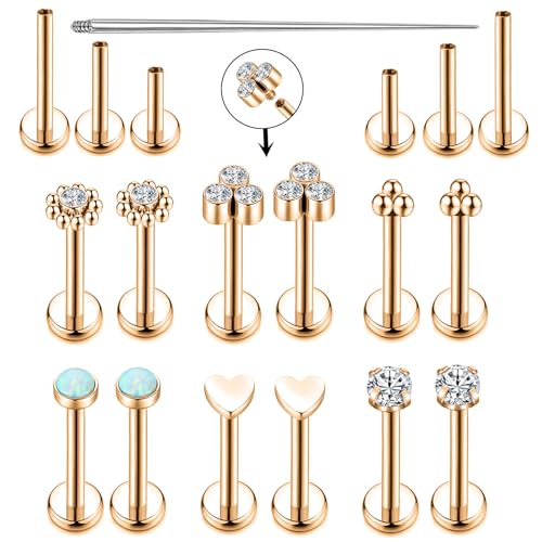 16G Monroe Lip Piercing Jewelry Labret Studs Tragus Hoop Earrings Nose Piercing Flat Back Helix Earring - color: rose gold, size: 16G*10mm