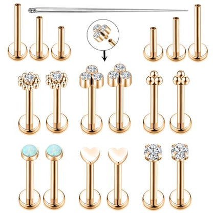 16G Monroe Lip Piercing Jewelry Labret Studs Tragus Hoop Earrings Nose Piercing Flat Back Helix Earring - color: rose gold, size: 16G*10mm