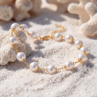 MEVECCO Dainty Chain Bracelets for Women, Layered and Charm Styles | 14K Gold Plated Brass, Select Cubic Zirconia Accents, Single and Multi-Row Structures for Refined Everyday Wristwear - style: Pearl Station