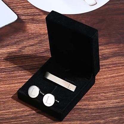 Initial Cuff Links Mens and Tie Clips for Men | Classic Silver Letter Alphabet A-Z Cufflinks and Tie Bar Set, Gifts for Men Father Husband for Formal Business Wedding - style: L