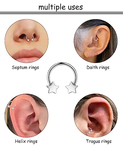 2Pcs 16G Titanium Septum Rings for Women Men Horseshoe Septum Nose Rings Hoop Star Heart Septum Piercing Jewelry