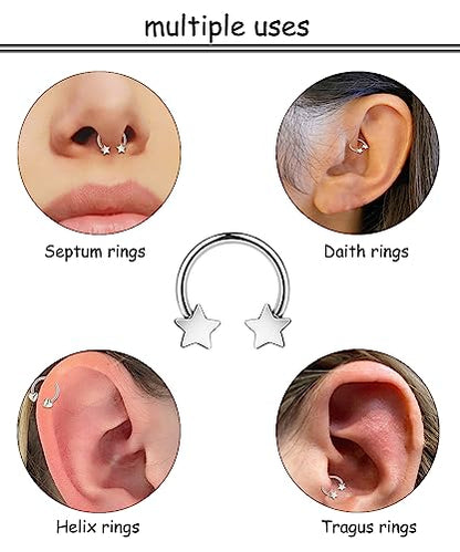 2Pcs 16G Titanium Septum Rings for Women Men Horseshoe Septum Nose Rings Hoop Star Heart Septum Piercing Jewelry