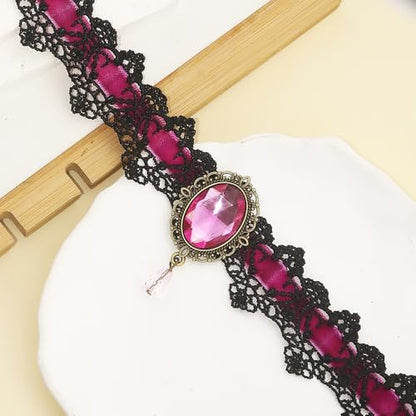 CSIYANJRY99 Gothic Choker Necklace for Women Halloween Red Crystal Vampire Choker Steampunk Lace Choker Witch Costume Accessories - style: Punk