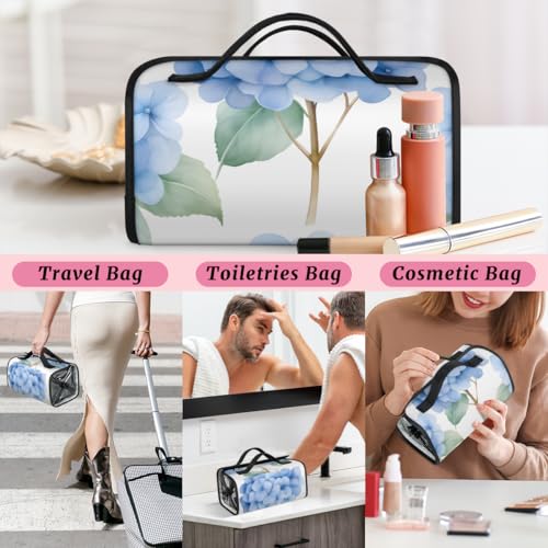 Blue Hydrangeas Hanging Roll Up Cosmetic Bag with 4 Removable Storage Bags Waterproof Foldable Toiletry Kit for Women - color: Multicolor 2