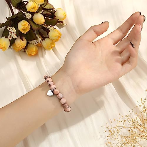MIXJOY Inspirational Gifts for Women, Heart Charm Pink Elastic Beads Bracelet, Positive Affirmations Get Well Soon Gifts - style: steel heart times are tough pink