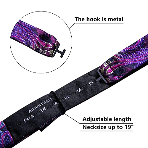 YOHOWA Bow Ties for Men Self-tied Silk Bowtie Solid Color with Lapel Pin and Handkerchief Cufflinks for Wedding Party Prom - color: Deep Purple