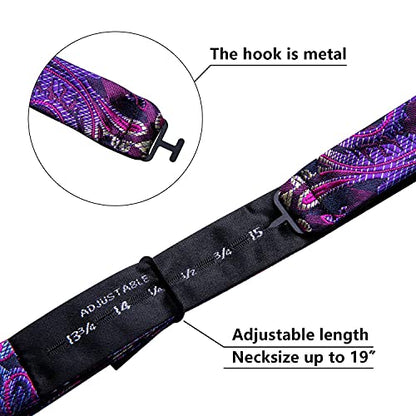 YOHOWA Bow Ties for Men Self-tied Silk Bowtie Solid Color with Lapel Pin and Handkerchief Cufflinks for Wedding Party Prom - color: Deep Purple