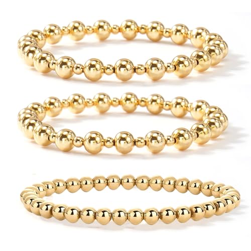 Gold Bracelets for Women, Beaded Cross Stack, Non Tarnish Set，Set-1 | Gold Beaded Bracelet Stack with Stretch Fit, Waterproof Finish and Dainty Design for Everyday Wear and Gifts - color: Colors-12