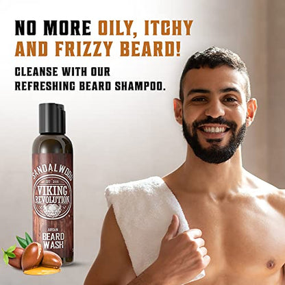 Viking Revolution Beard Wash & Conditioner Set - Sandalwood - 5 oz | Formulated with Argan & Jojoba Oils - Softens & Strengthens Beard - Sandalwood Scent - size: 5 Fl Oz (Pack of 2)