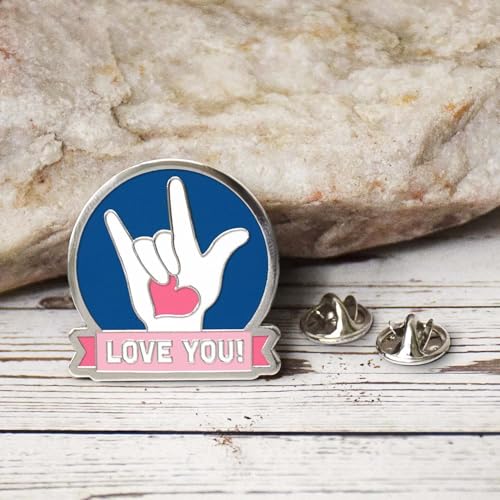 Inspirational Enamel Pin by LifeBeats | Cute Pin for Clothes, Jackets, Hats, Bags, and Lanyards | Hat Pin Comes with a Greeting Card | Lapel Pin with Sturdy Backing - style: I Love You American Sign Language