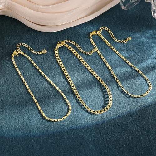 Gold/Silver Ankle Bracelets for Women Waterproof Dainty 14K Gold Plated Pearl Heart Love Anklet Bracelet Satellite Cuban Link Beads Summer Beach Jewelry Gifts - style: 3PCS Cuban + Figaro + dots-gold -202
