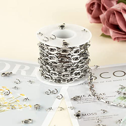 4.3 Yard Stainless Steel Jewelry Making Chain Bulk with Jump Rings and Lobster Clasps, Silver Paperclip Chain for Women Men Necklace Bracelet Jewelry DIY Making - color: Steel Rolo