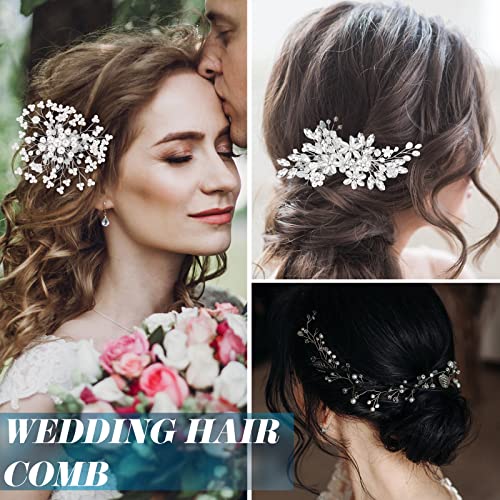 Maitys 44 Pieces Wedding Hair Accessories Faux Pearl Crystal Comb Clips U-shaped Flower Rhinestone Silver Pearl Hair Pieces for Prom Bride Bridesmaid(Delicate Style) - style: Delicate Style