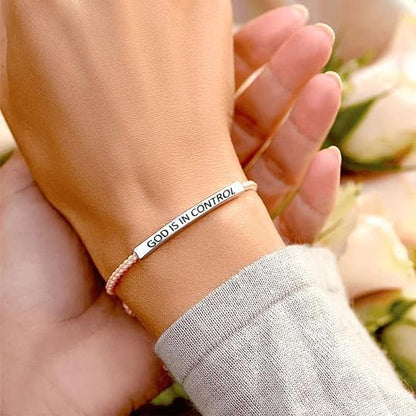 XAM God Is in Control Keep Trusting Keep Praying Tube Bracelet Adjustable Braided Rope Handmade Engraved Inspirational Motivational Bracelet Stainless Steel Gifts Jewelry for Women Men Friends