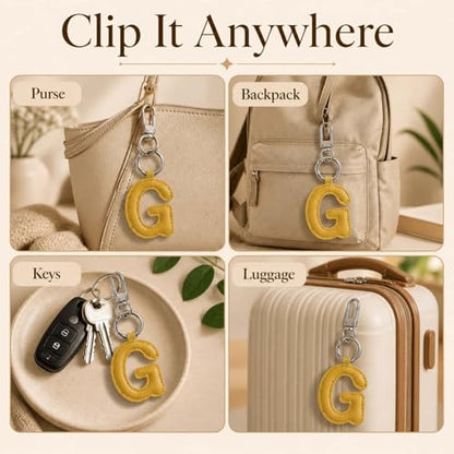 Initial Letter Keychain,Stainless Steel,Colorful Faux Leather Keyring for Backpack,Purse,Car Keys,Gift for Men Women - color: G