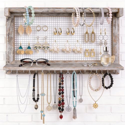 Jerry & Maggie Wall Mounted Jewelry Organizer, Wooden Necklace Holder Hanger with Hooks, Wall Jewelry Organizer Wall Mount for Necklace Display (1 Pack) - color: 1 Pack