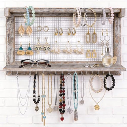 Jerry & Maggie Wall Mounted Jewelry Organizer, Wooden Necklace Holder Hanger with Hooks, Wall Jewelry Organizer Wall Mount for Necklace Display (1 Pack) - color: 1 Pack
