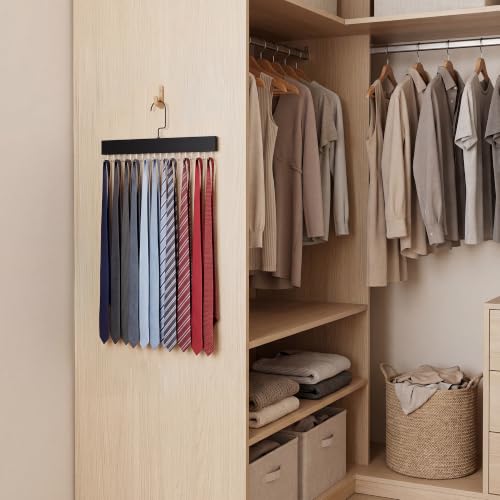 StorageWorks Tie Hanger with 20 Swivel Hooks, 2 Pack Wooden Hanger, Black | Sturdy Black Tie Wooden Hanger with 180° Swivel Hooks, Space Saver Rack for Ties, Belts, Scarves in Closet - color: Black