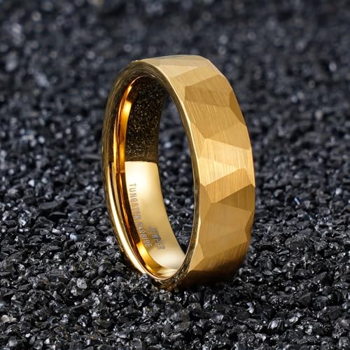 2/4/6/8mm Black/silver/gold Tungsten Rings for Men Womens Couple Fashion Jewelry Promise Engagement Wedding Band Hammered Inner ring inlaid with olive wood Carbide Polished Edge Comfort Fit - color: 6MM gold