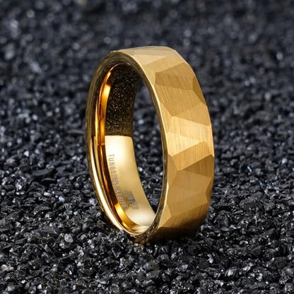 2/4/6/8mm Black/silver/gold Tungsten Rings for Men Womens Couple Fashion Jewelry Promise Engagement Wedding Band Hammered Inner ring inlaid with olive wood Carbide Polished Edge Comfort Fit - color: 6MM gold