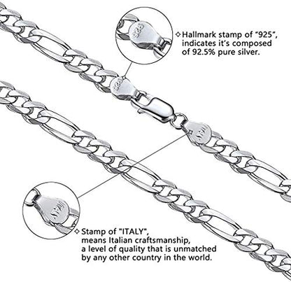 Savlano 925 Sterling Silver 10.5mm Italian Solid Figaro Link Chain Necklace with Gift Box for Men & Women - Made in Italy
