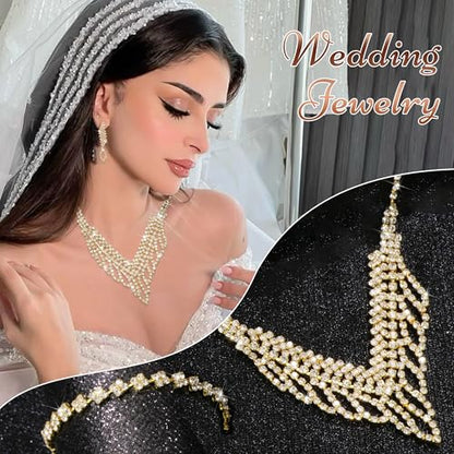Rhinestone Jewelry Set Crystal Pearl Necklace Bracelet Earrings | Sparkly Necklace Dangle Earrings,Wedding Prom Formal Costume Jewelry Sets for Women - color: Gold5