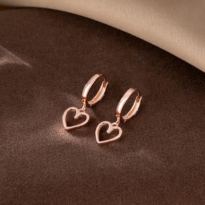 Reffeer Solid 925 Sterling Silver Heart Drop Earrings Hoop for Women Teens Heart Hoop Earrings Huggie Drop Earrings - color: C-Rose