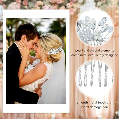 inSowni 17 Pieces Silver Metal Crystal Rhinestone Pearl Bridal Wedding Hair Side Combs Slides+U-shaped Flower Hair Pins+Pearl Twist Spiral Pearl Hairpins for Brides Bridesmaids Women Girls - color: Silver