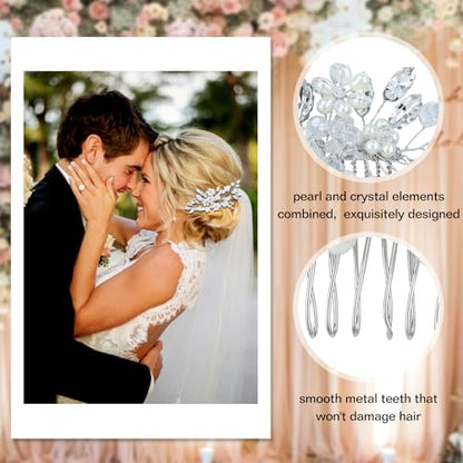 inSowni 17 Pieces Silver Metal Crystal Rhinestone Pearl Bridal Wedding Hair Side Combs Slides+U-shaped Flower Hair Pins+Pearl Twist Spiral Pearl Hairpins for Brides Bridesmaids Women Girls - color: Silver