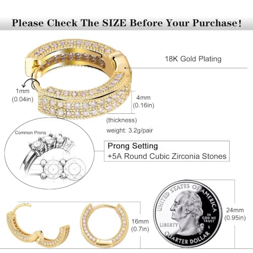 Iced Out Huggie Hoop Earrings for Men and Women, CZ Diamond Earrings, Stainless Steel Hypoallergenic Hinged Hoop Earrings - color: Silver