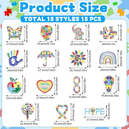 SANNIX 15Pcs Autism Awareness Pins, Autism Lapel Pin Autism Puzzle Enamel Brooch Badge for Autism Awareness Support Events Clothing Bag Hat Accessories - style: Autism Pin