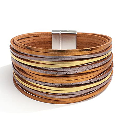 hotoo Leather Wrap Bracelet for Women - color: Champagne Leather Bracelets