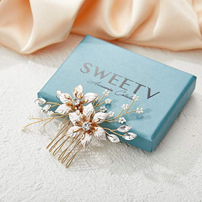 SWEETV Gold Bridal Hair Comb-Handmade Wedding Hair Clip Wedding Hair Accessories for Women - color: Gold-B