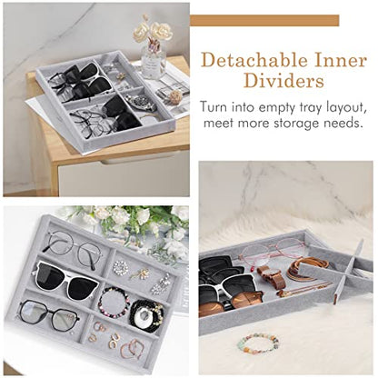 Emibele Bracelets Organizer Jewelry Tray, 12 Grids Velvet Tray Storage for Watches Rings Earrings, Stackable Jewelry Drawer Organizer Showcase Display Trays with Detachable Inner Dividers, Grey - style: D1- twelve Grids