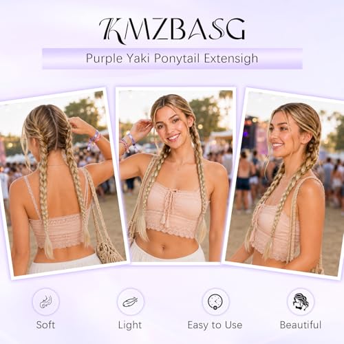 Ombre Blonde Ponytail Extension with Hair Tie DIY Braided Ponytail Extension for Woman 2 PCS Warp Around Yaki Straight Sleek Hairpieces Light and Soft Fluffy Stayle Ponytail for Women Daily Party Use - color: Ombre Mixed Blonde