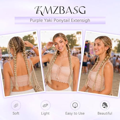 Ombre Blonde Ponytail Extension with Hair Tie DIY Braided Ponytail Extension for Woman 2 PCS Warp Around Yaki Straight Sleek Hairpieces Light and Soft Fluffy Stayle Ponytail for Women Daily Party Use - color: Ombre Mixed Blonde
